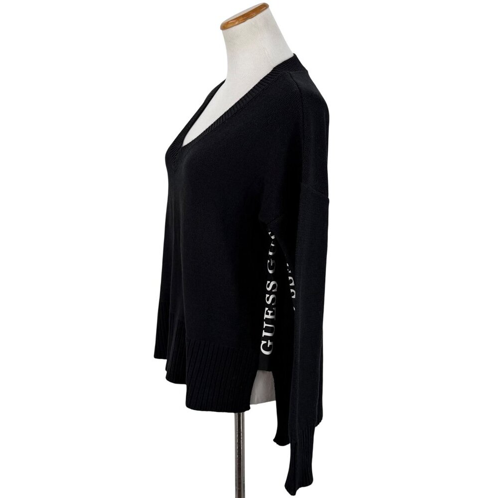 Guess Black V-Neck Logo Knit Sweater XL| Mob Wife Old Money Peppy 90s Minimalist - Picture 12 of 13